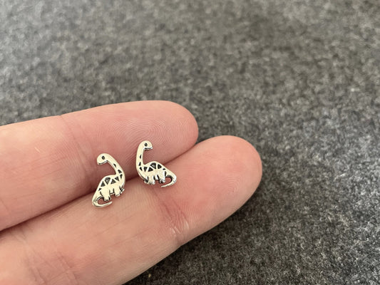 Dinosaur Brontosaurus - 925 Sterling Silver Stud Earrings - Boxed