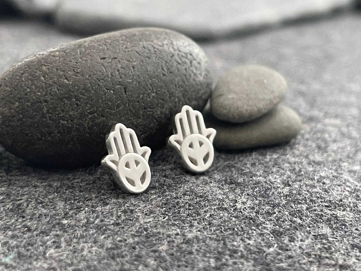Hamsa Peace Hand - 925 Sterling Silver Stud Earrings Boxed
