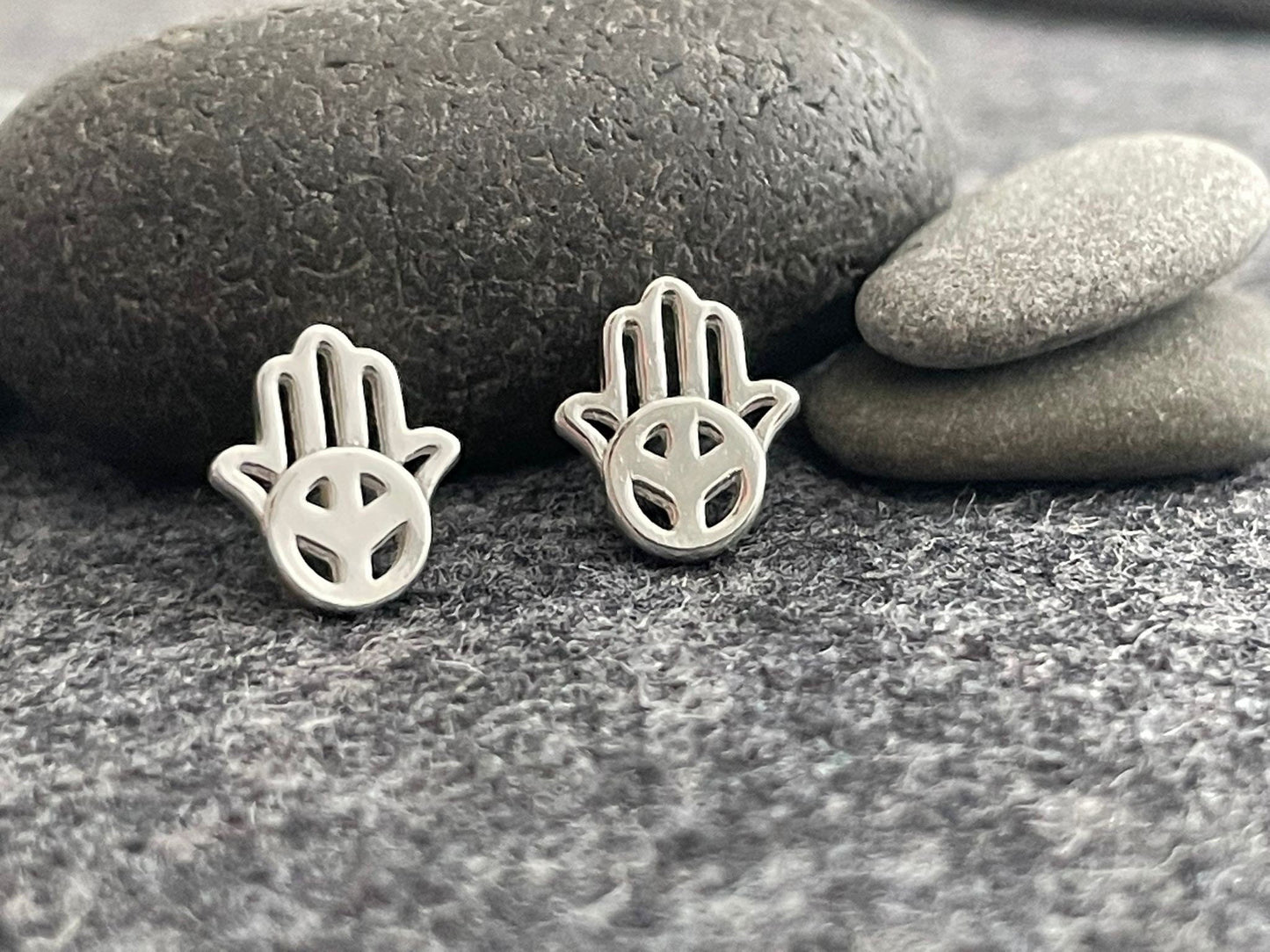 Hamsa Peace Hand - 925 Sterling Silver Stud Earrings Boxed