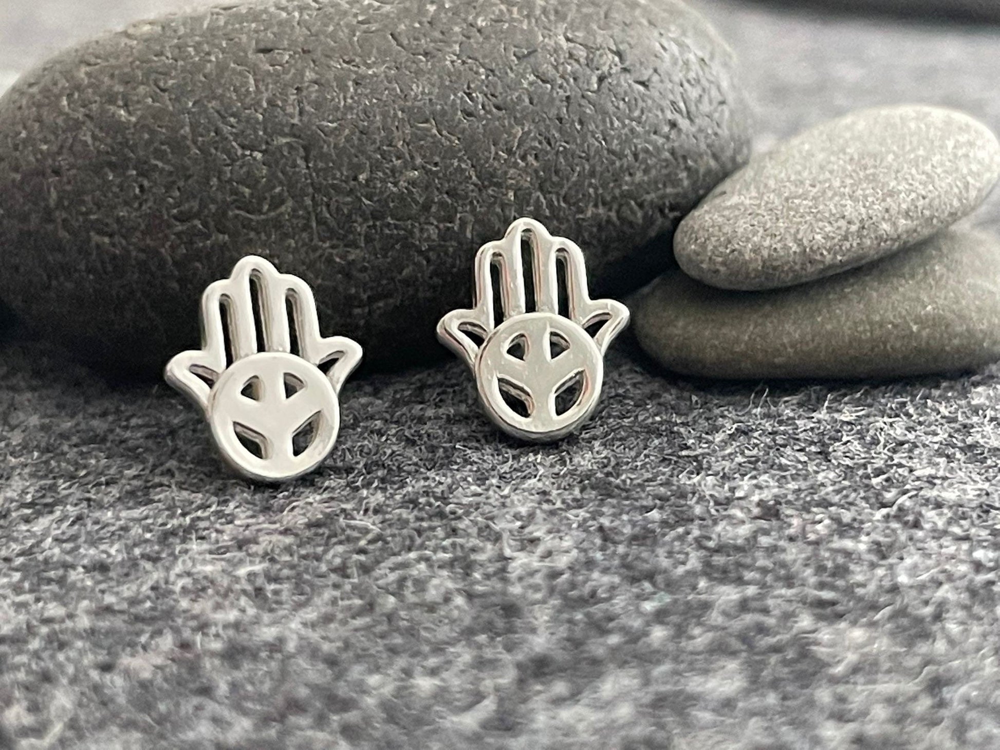 Hamsa Peace Hand - 925 Sterling Silver Stud Earrings Boxed