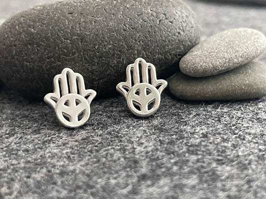 Hamsa Peace Hand - 925 Sterling Silver Stud Earrings Boxed