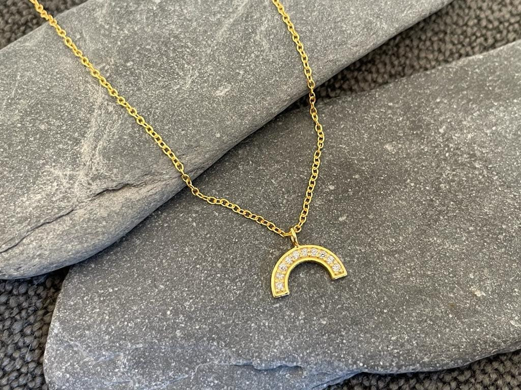 Gold Plated Sterling Silver Rainbow Necklace: Cubic Zirconia Pendant