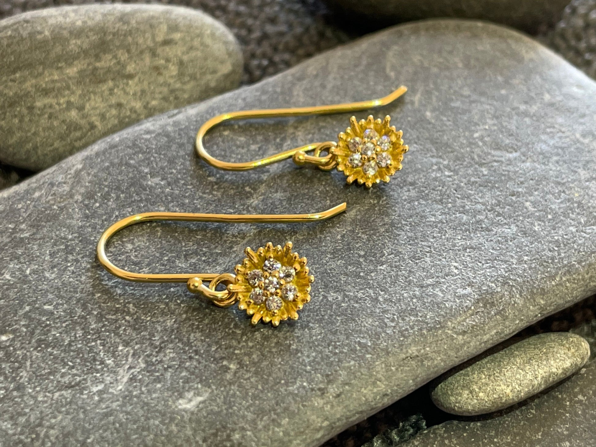 Electric Deco Flower - 14ct Gold Plated 925 Sterling Silver Cubic Zirconia CZ Drop Earrings