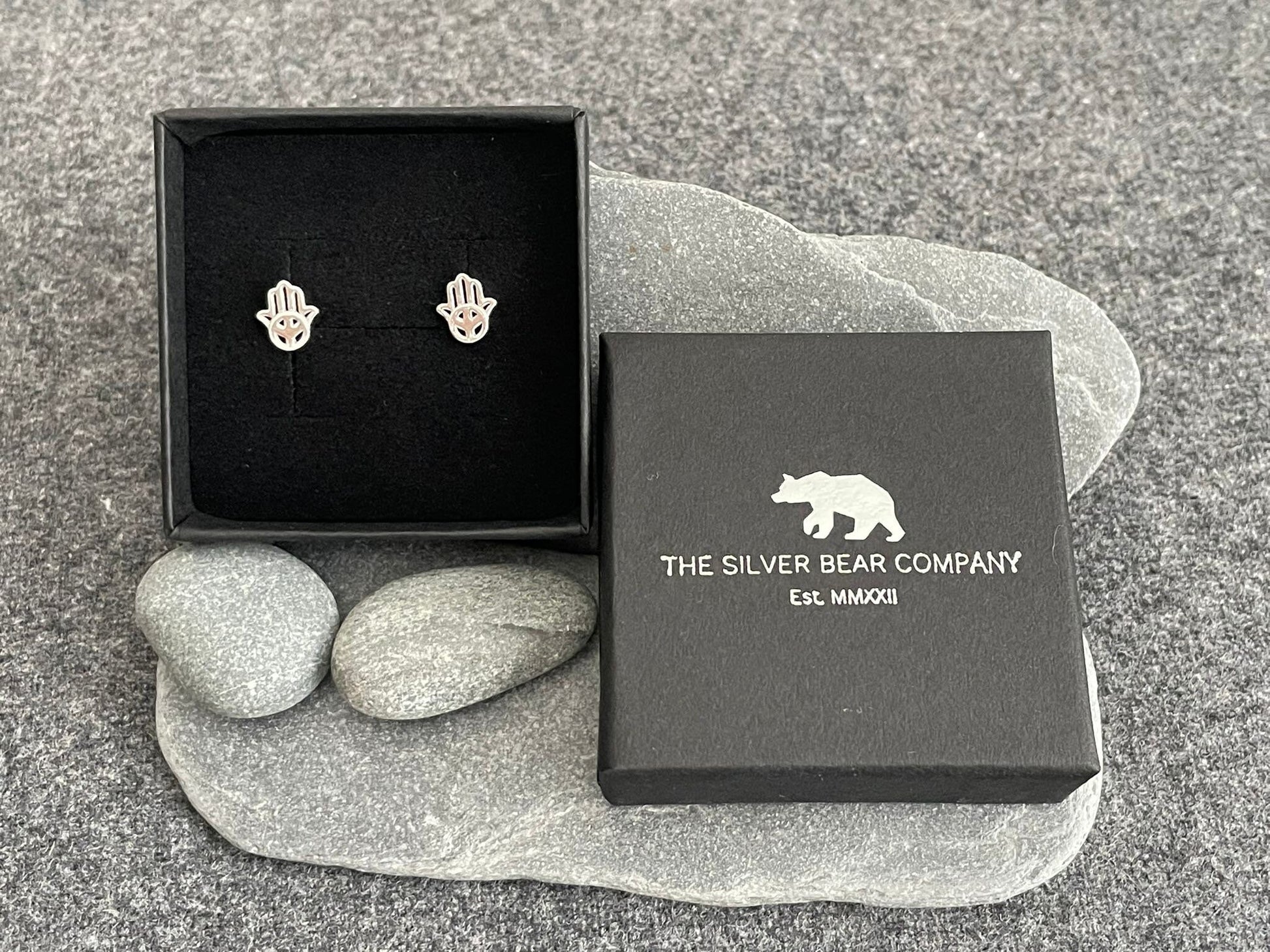 Hamsa Peace Hand - 925 Sterling Silver Stud Earrings Boxed