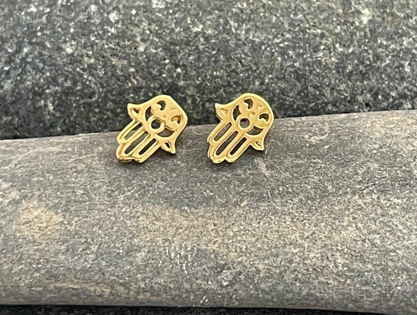 Hamsa Hand - 925 Sterling Silver Stud Earrings (Gold)