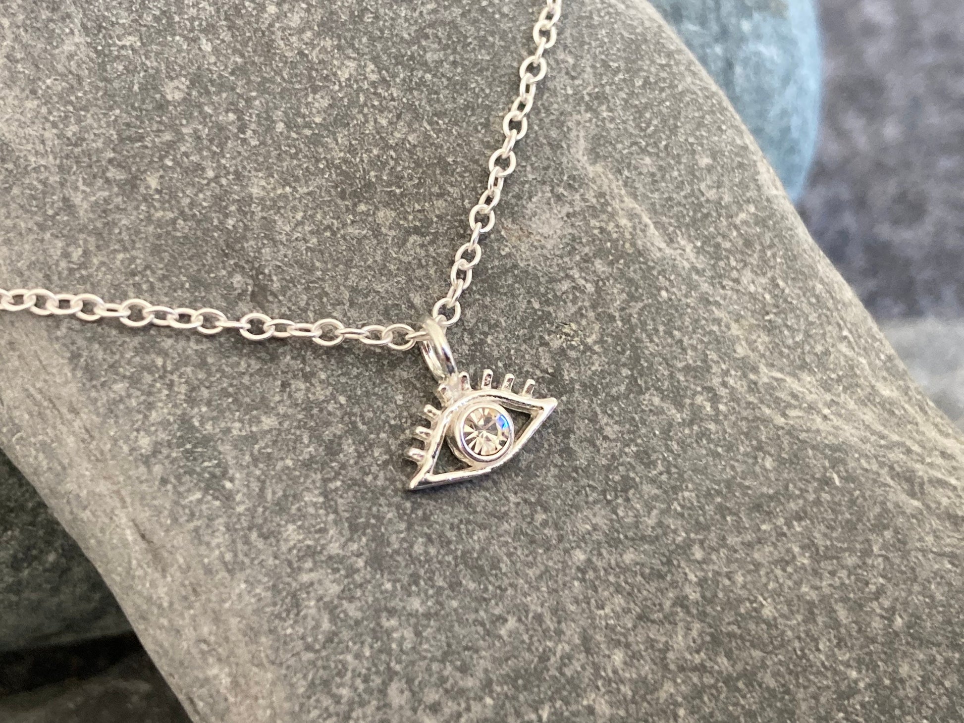 Evil Eye - 925 Sterling Silver Cubic Zirconia CZ Pendant Necklace Boxed