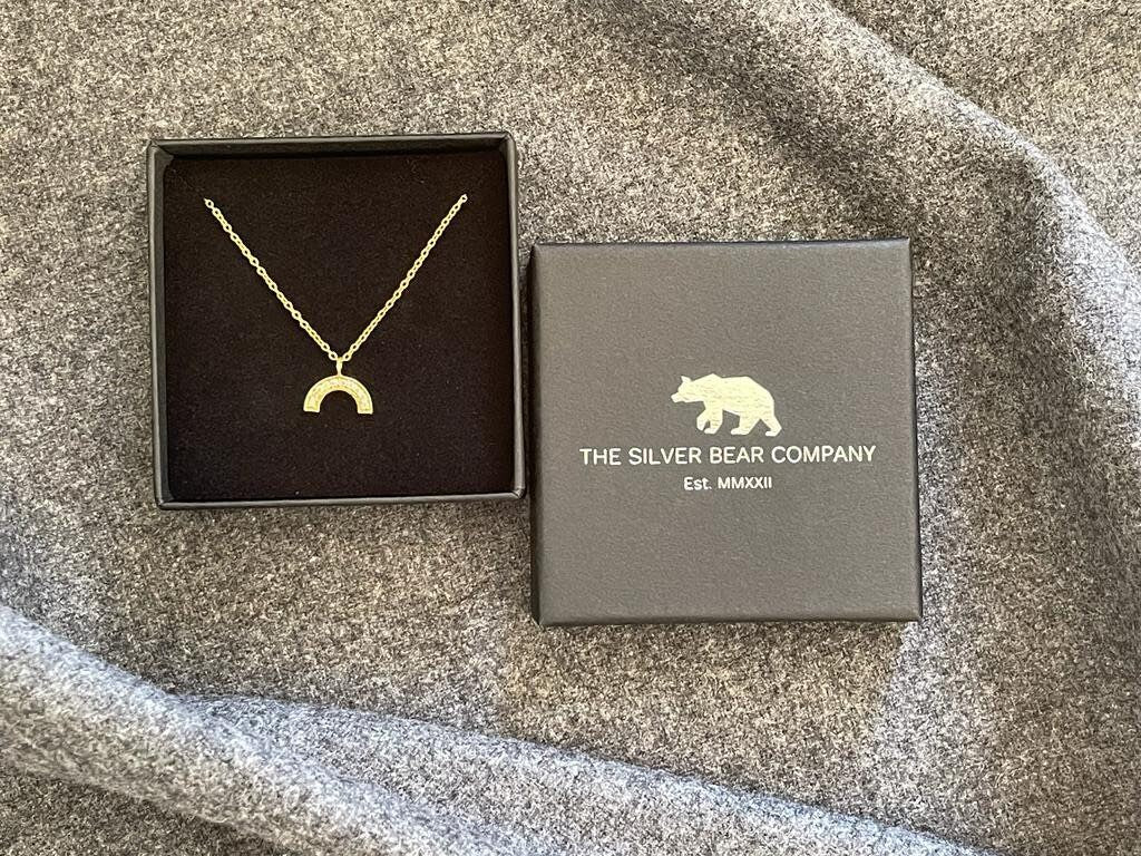 Gold Plated Sterling Silver Rainbow Necklace: Cubic Zirconia Pendant