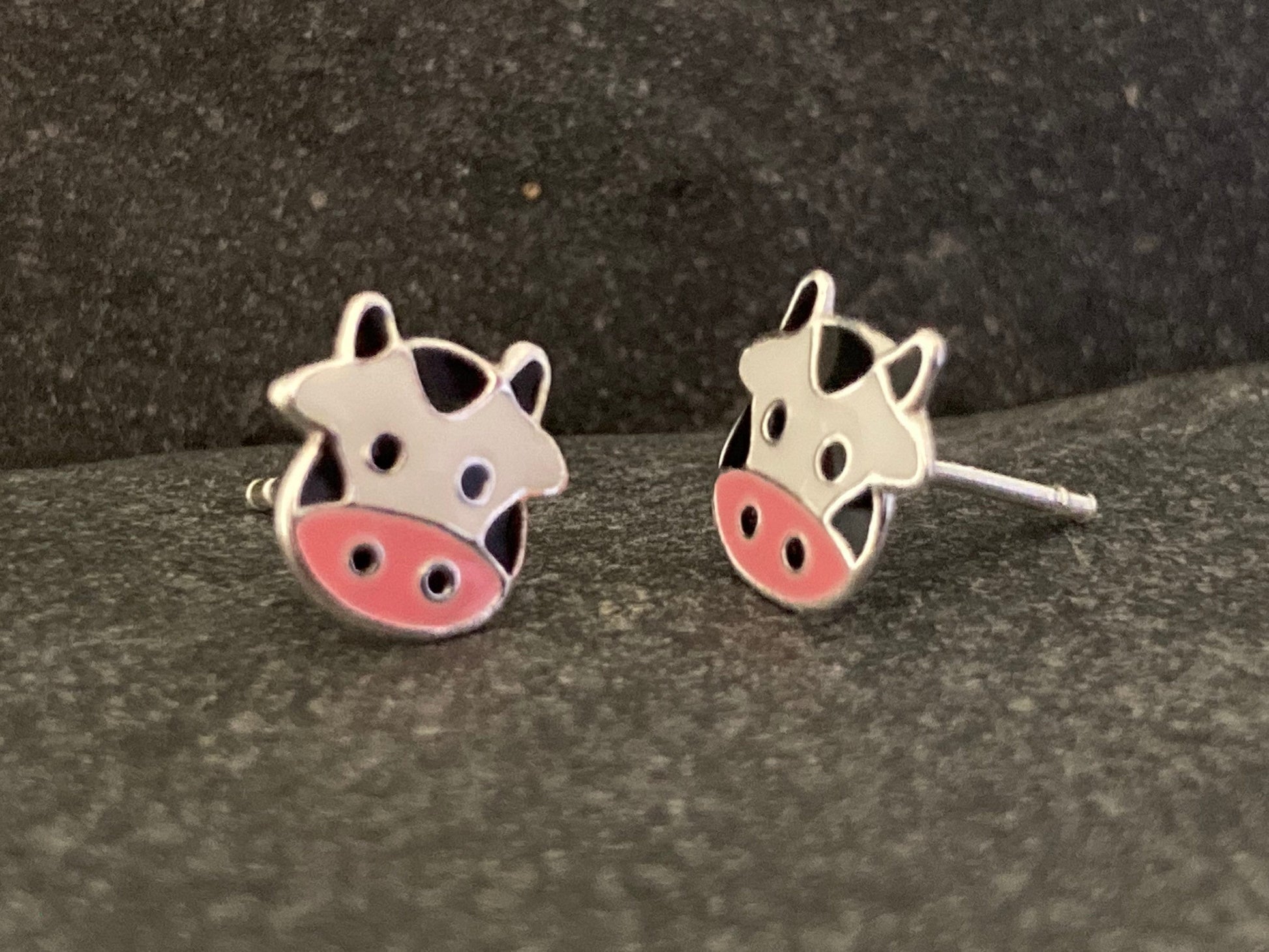 Dairy Cow - 925 Sterling Silver Colourful Stud Earrings Boxed - The Silver Bear Company