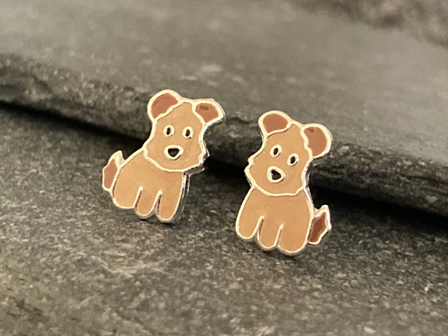 Puppy Dog - 925 Sterling Silver Colourful Stud Earrings - The Silver Bear Company