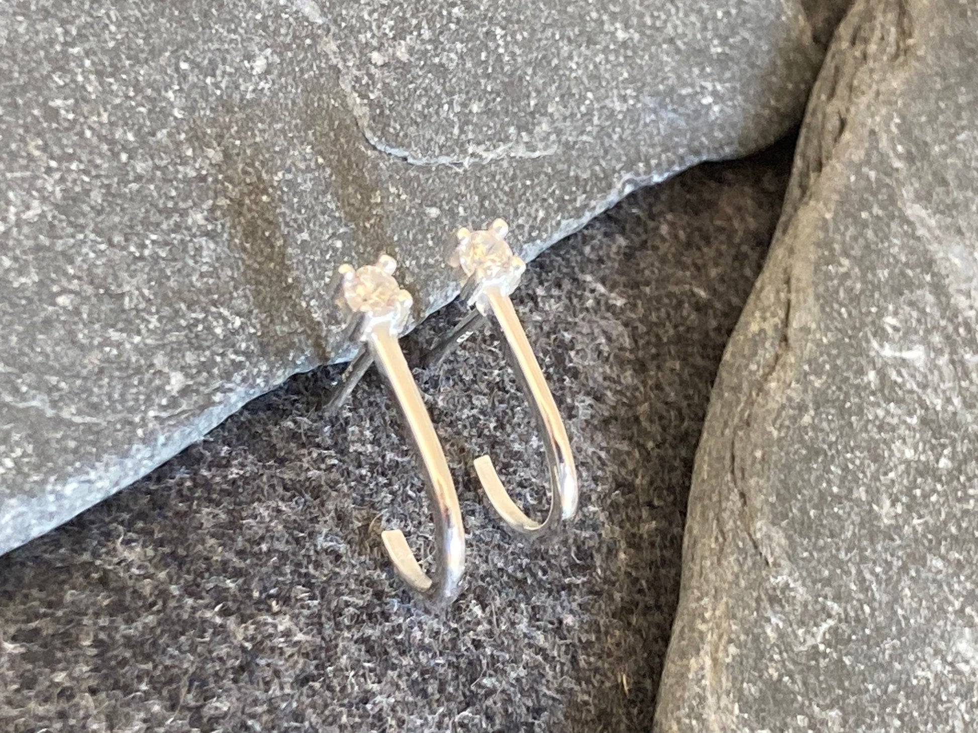 Sterling Silver CZ Half Hoop Earrings: Elegant Minimalist Design