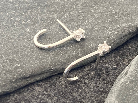 Sterling Silver CZ Half Hoop Earrings: Elegant Minimalist Design