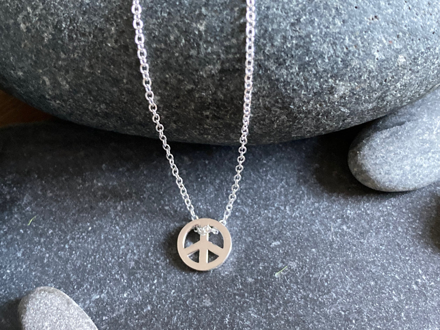 Peace Symbol - 925 Sterling Silver Plain Necklace Boxed