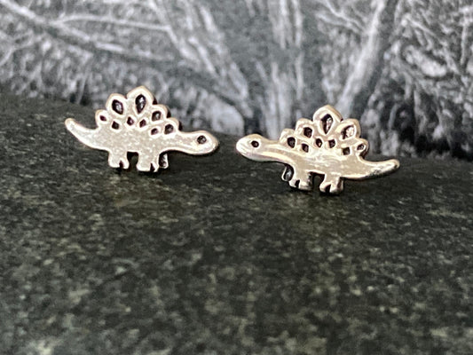Dinosaur Stegosaurus - 925 Sterling Silver Stud Earrings - Boxed