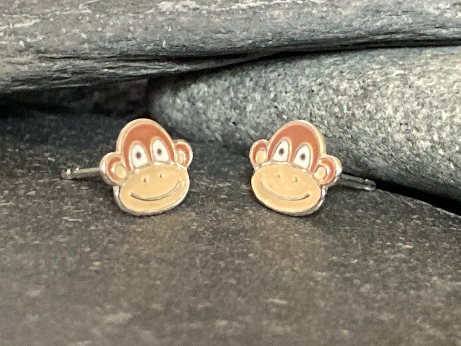 Monkey - 925 Sterling Silver Colourful Stud Earrings - Boxed