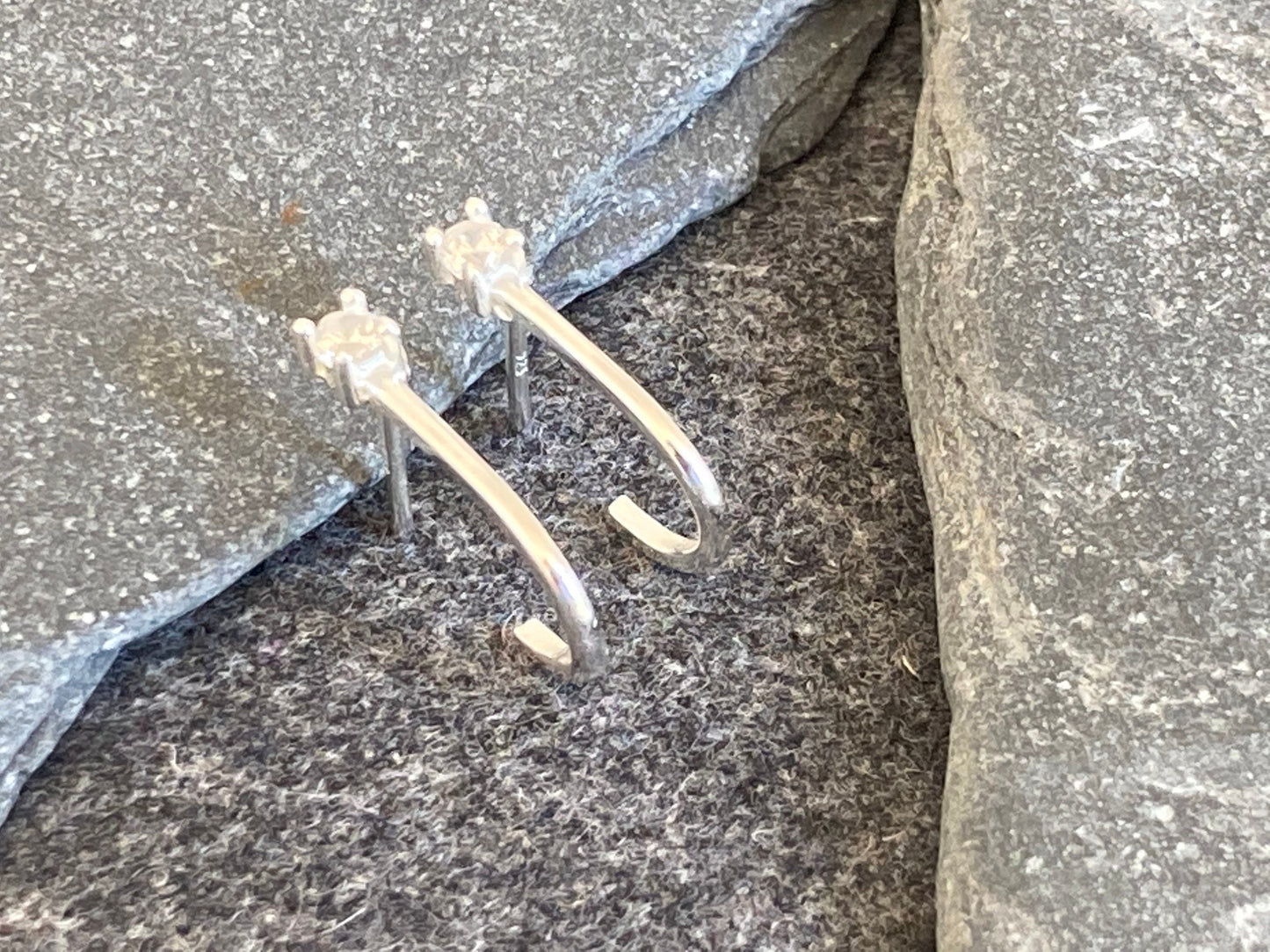 Sterling Silver CZ Half Hoop Earrings: Elegant Minimalist Design