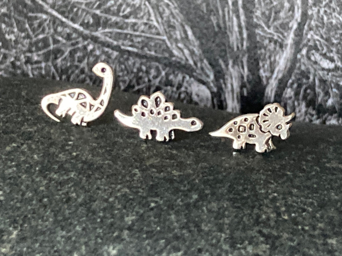 Dinosaur Stegosaurus - 925 Sterling Silver Stud Earrings - Boxed