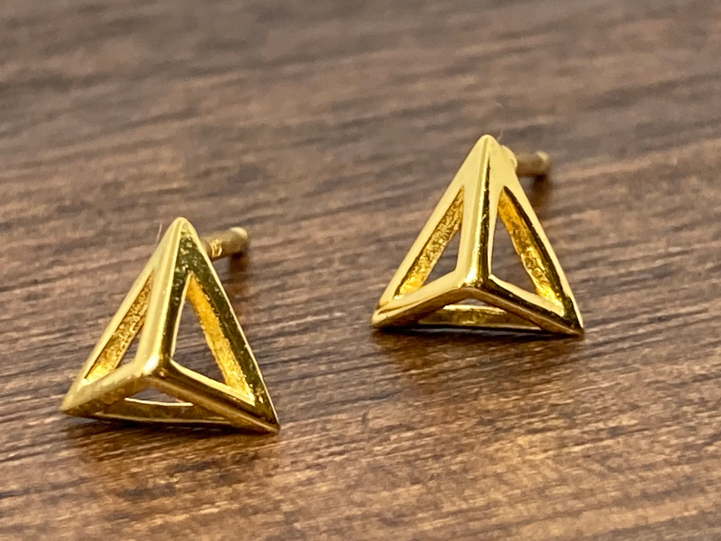 Triangle Pyramid Frame - 925 Sterling Silver 14ct Gold Plated Geometric Stud Earrings Boxed