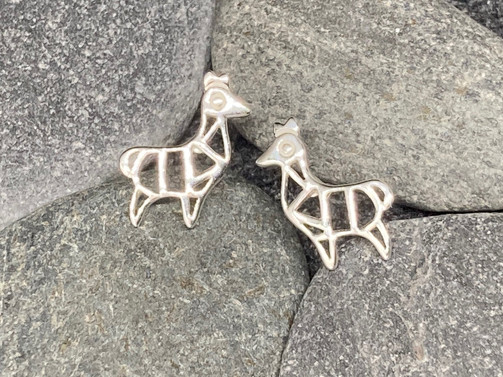 Llama - 925 Sterling Silver Plain Stud Earrings