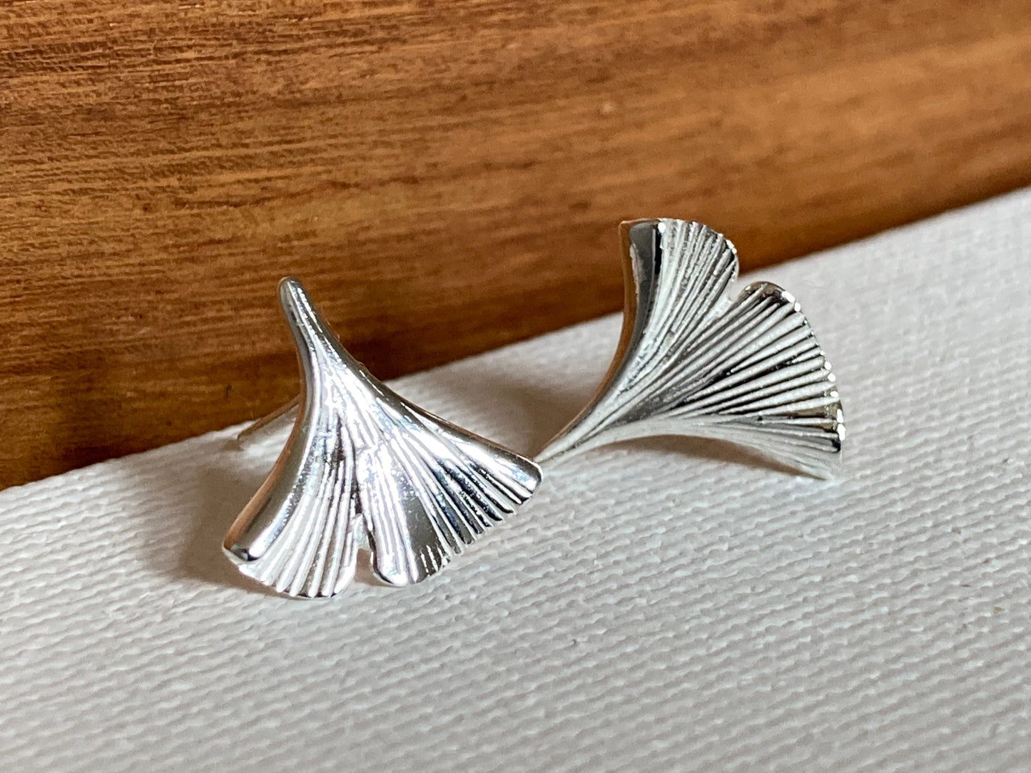 Ginkgo Leaf - 925 Sterling Silver Plain Stud Earrings