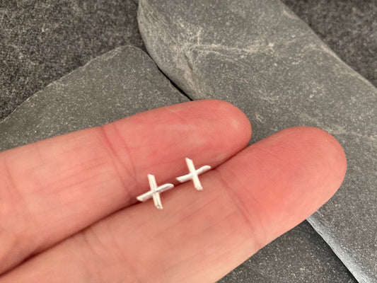 Mini Kiss X - 925 Sterling Silver Stud Earrings