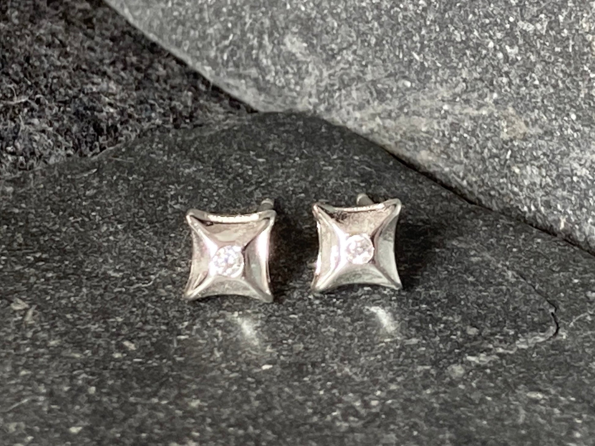 Square Cushion - 925 Sterling Silver Cubic Zirconia CZ Stud Earrings with raised gallery