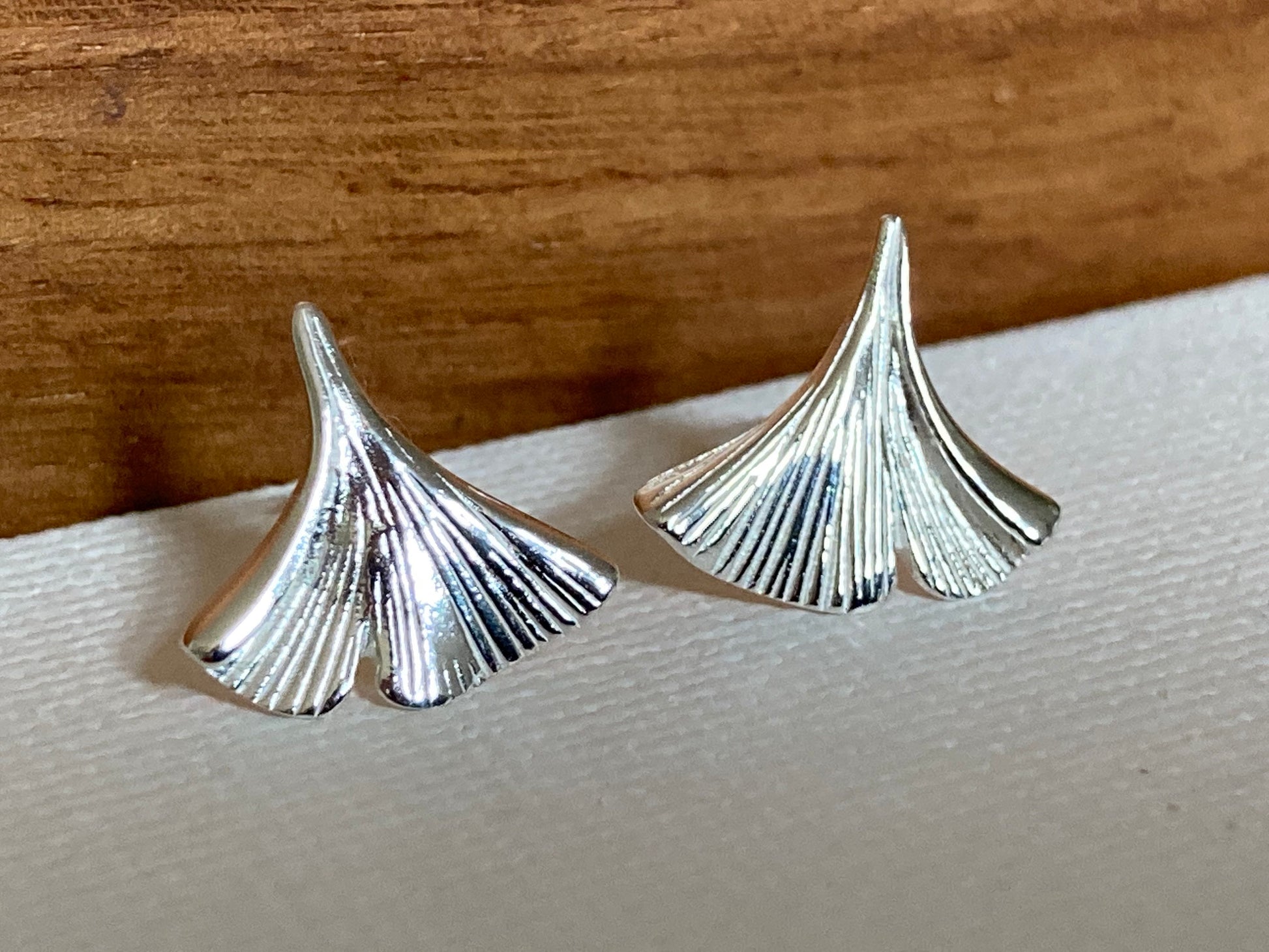 Ginkgo Leaf - 925 Sterling Silver Plain Stud Earrings