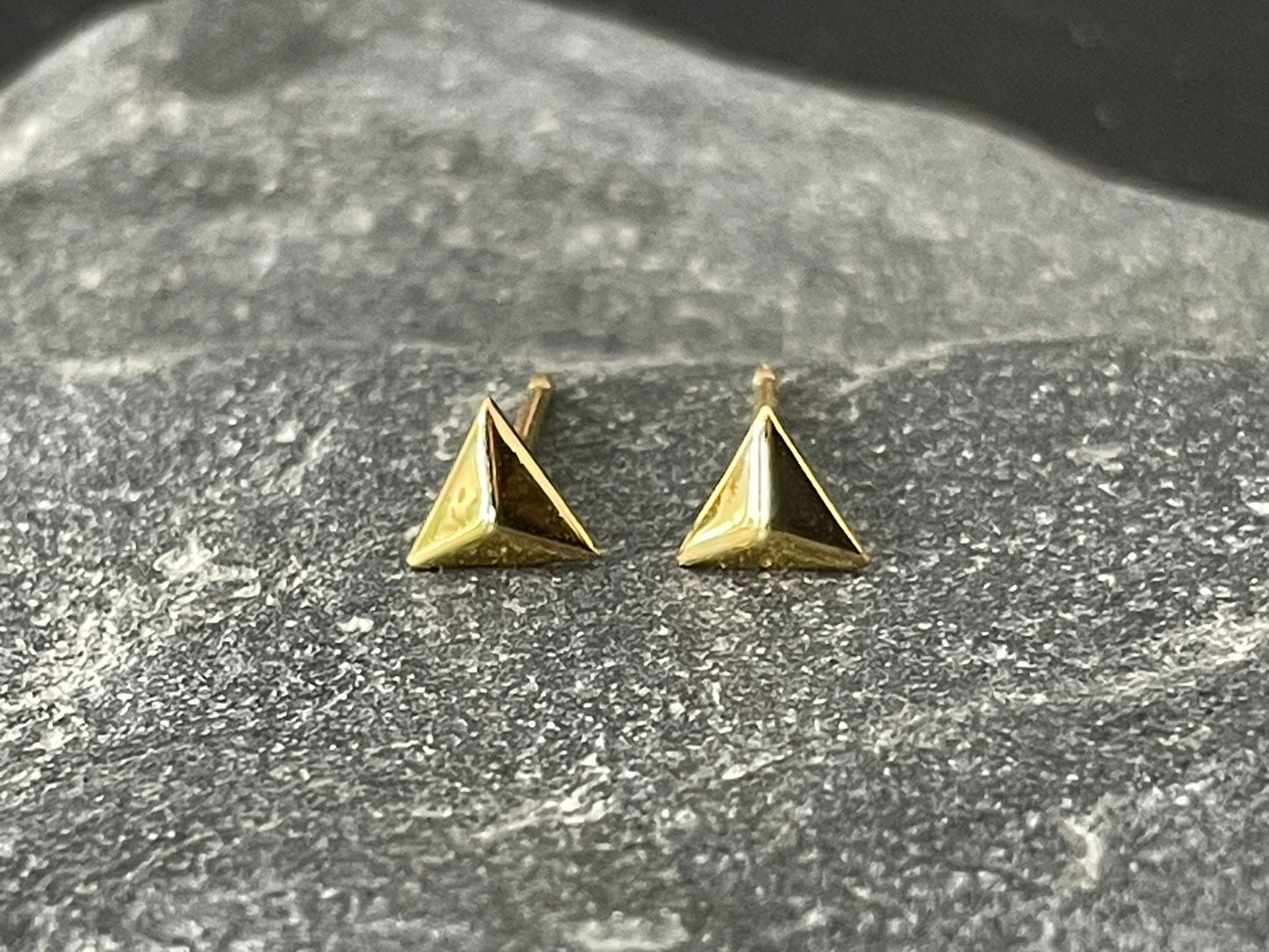 Triangle - 925 Sterling Silver Plain Gold Plated Ear Studs Boxed