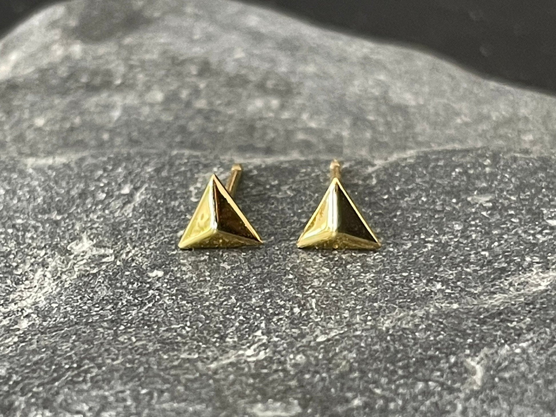 Triangle - 925 Sterling Silver Plain Gold Plated Ear Studs Boxed