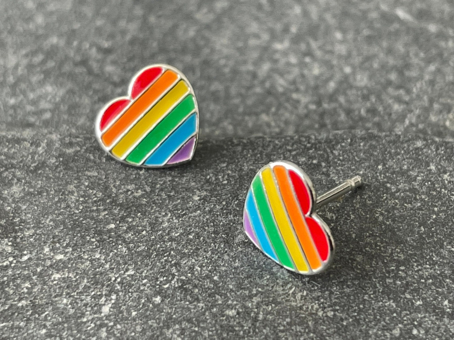 Pride Rainbow Heart - 925 Sterling Silver Colourful Stud Earrings