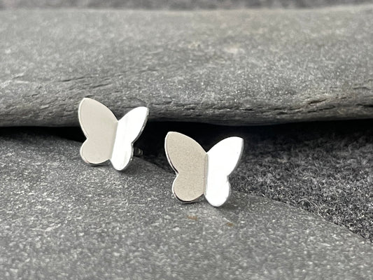 Butterfly - 925 Sterling Silver Plain Ear Studs - Boxed