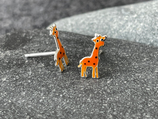 Giraffe - 925 Sterling Silver Colourful Children’s Stud Earrings - The Silver Bear Company