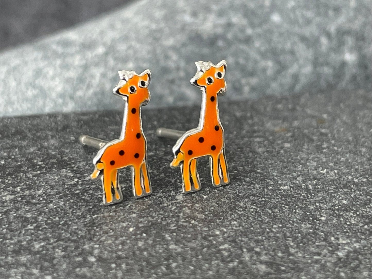 Giraffe - 925 Sterling Silver Colourful Children’s Stud Earrings - The Silver Bear Company