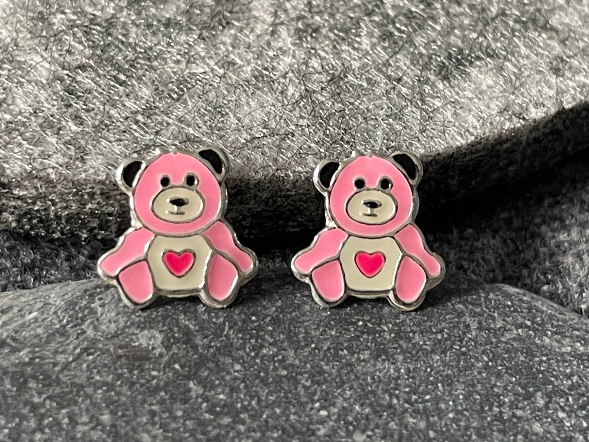 Care Bear Heart - 925 Sterling Silver Colourful Ear Studs