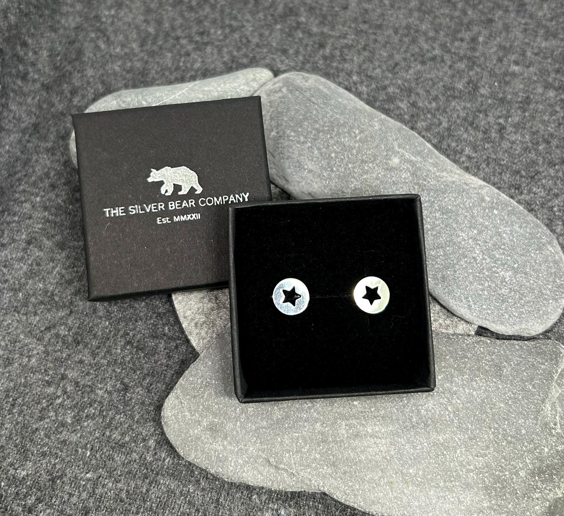 Star Disc - 925 Sterling Silver Plain Ear Studs