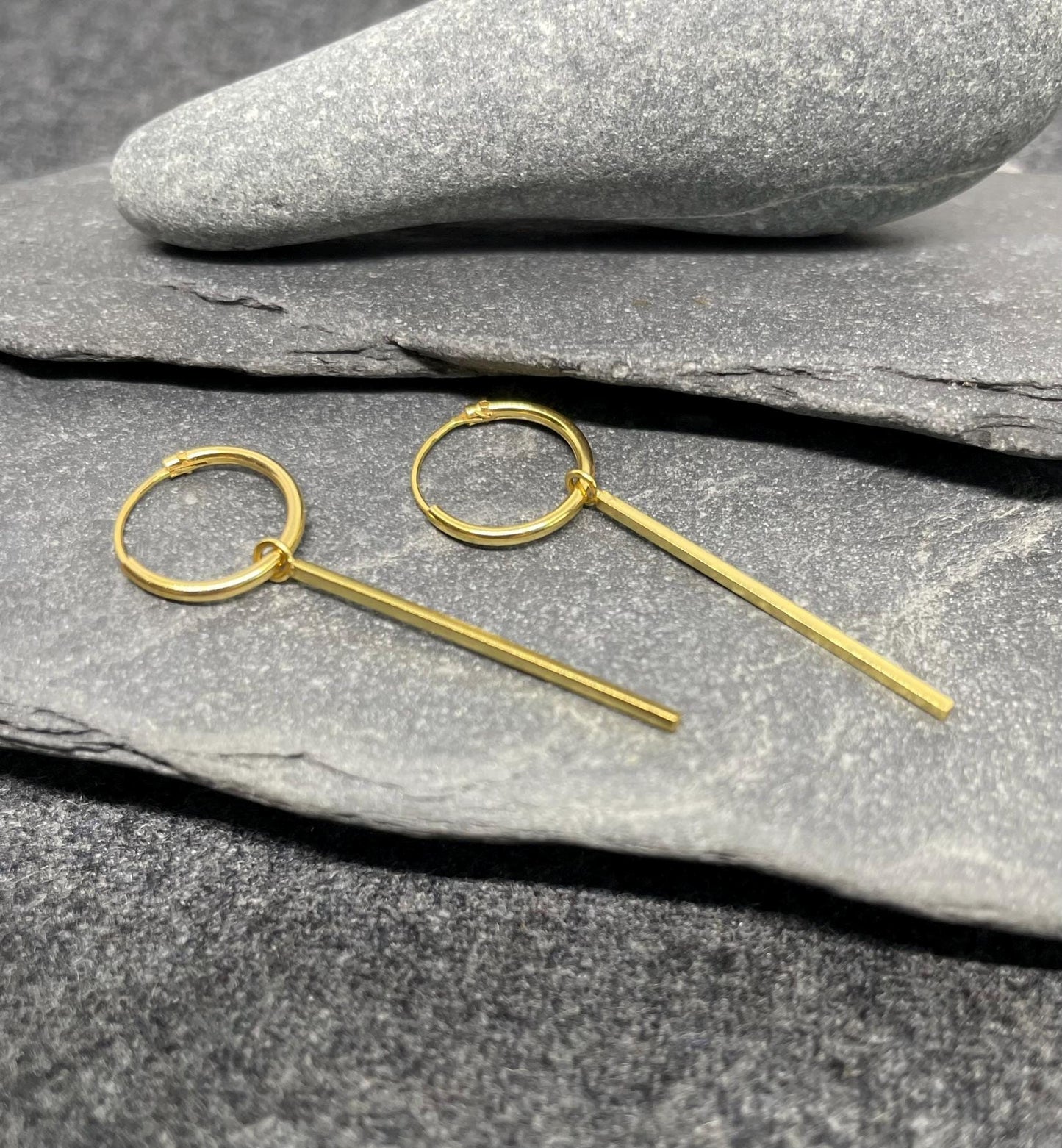 Bar - 14k Gold Plated 925 Sterling Silver Bar Charm Ear Hoops