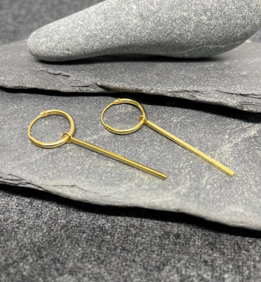 Bar - 14k Gold Plated 925 Sterling Silver Bar Charm Ear Hoops