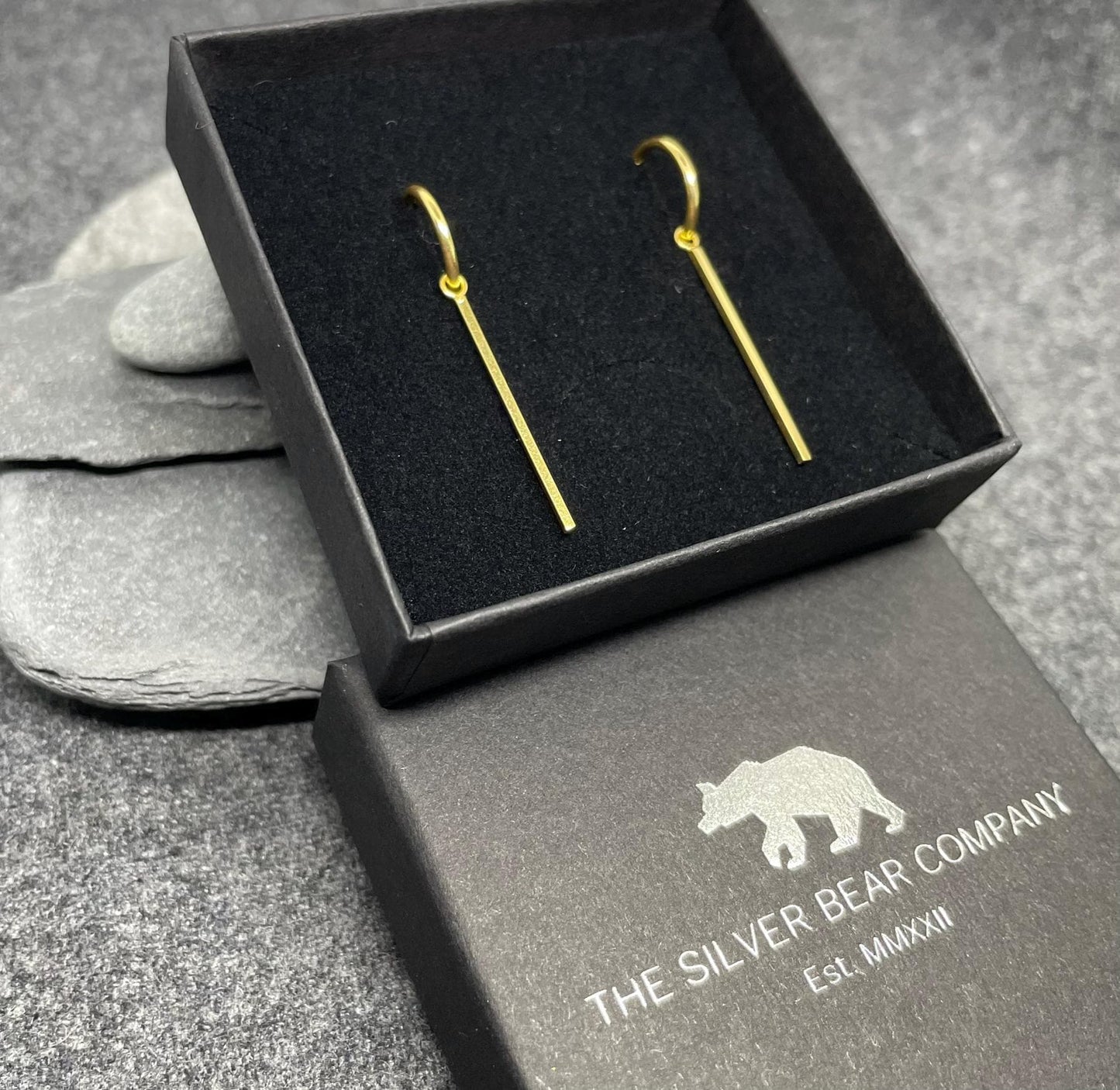 Bar - 14k Gold Plated 925 Sterling Silver Bar Charm Ear Hoops