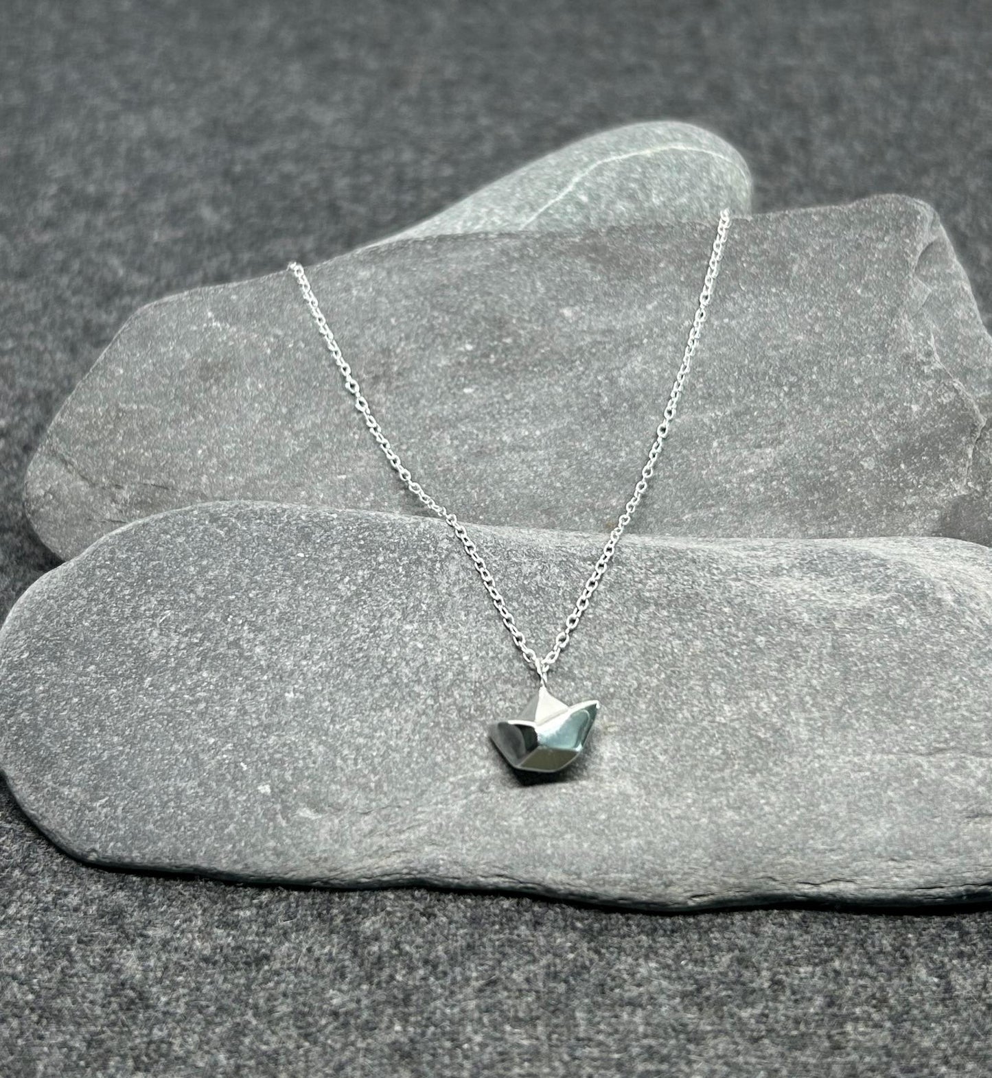 Origami Boat - 925 Sterling Silver Plain Pendant Necklace Boxed - The Silver Bear Company