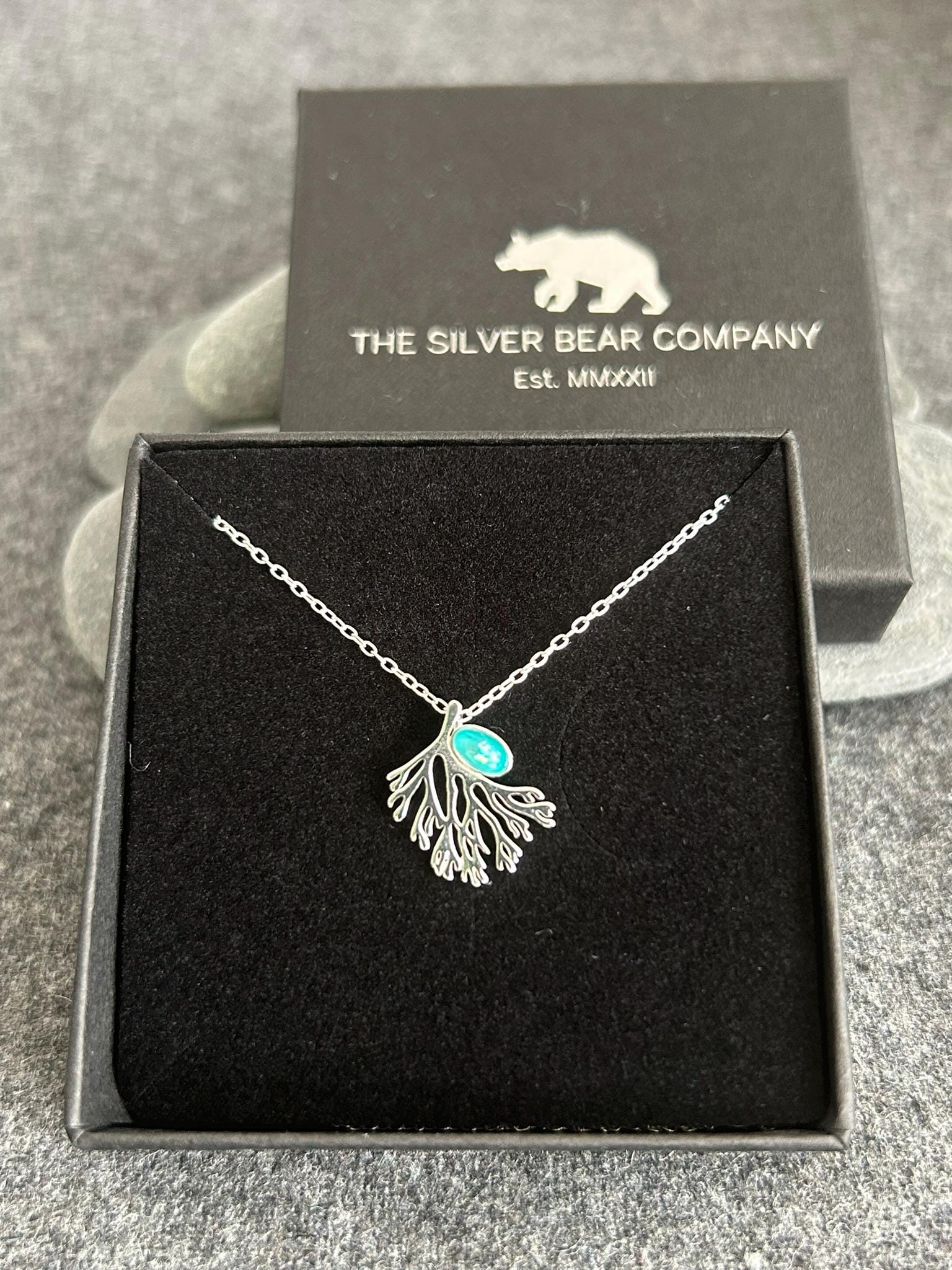 Coral Reef - 925 Sterling Silver Pendant and Necklaces (Aqua Opal & Silver) Boxed