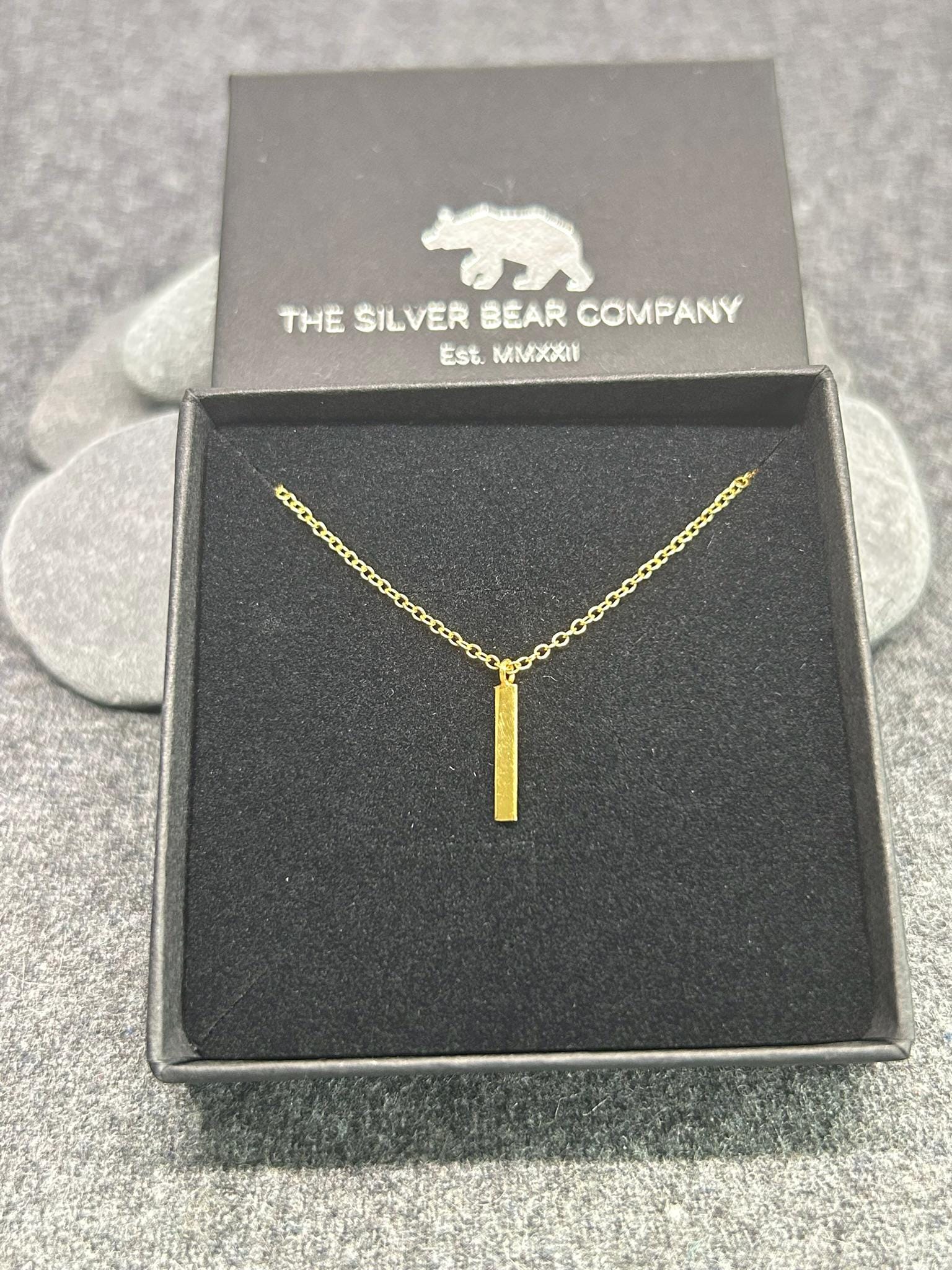 Bar Drop - 14k Gold Plated 925 Sterling Silver Necklace and Pendant. Boxed