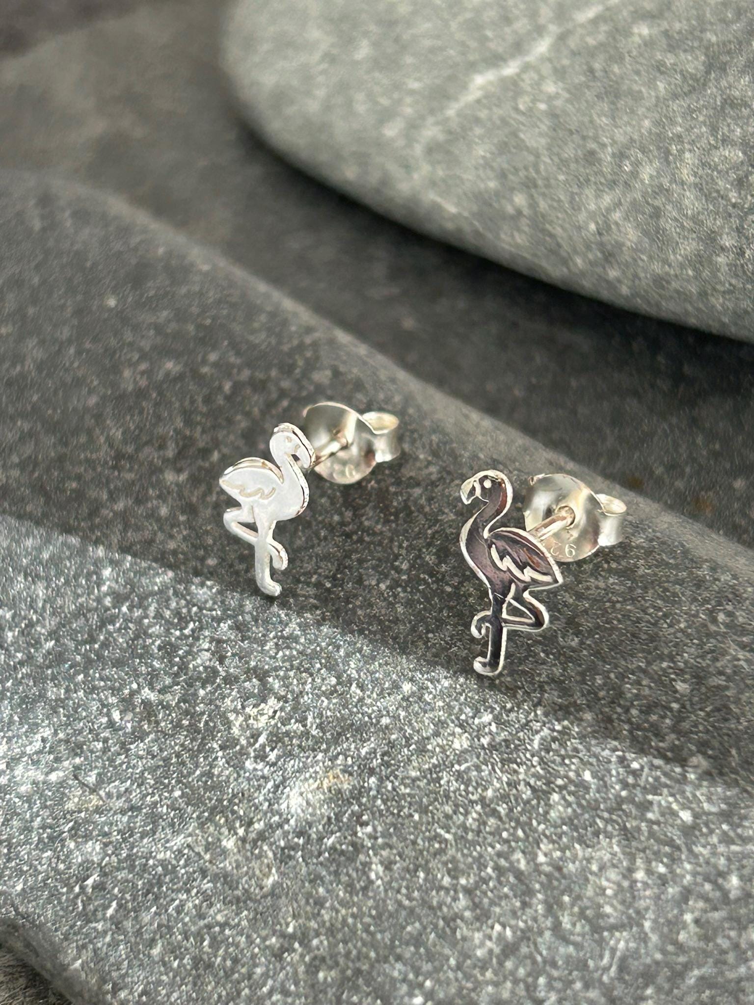 Flamingo - 925 Sterling Silver Plain Laser Cut Ear Studs