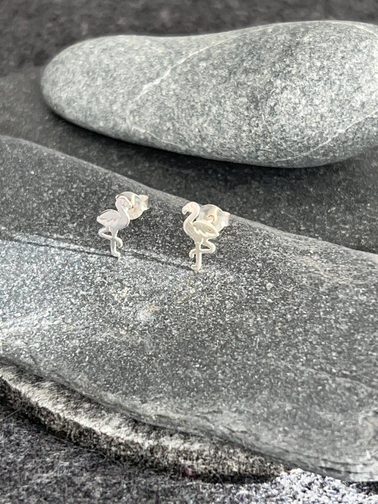 Flamingo - 925 Sterling Silver Plain Laser Cut Ear Studs