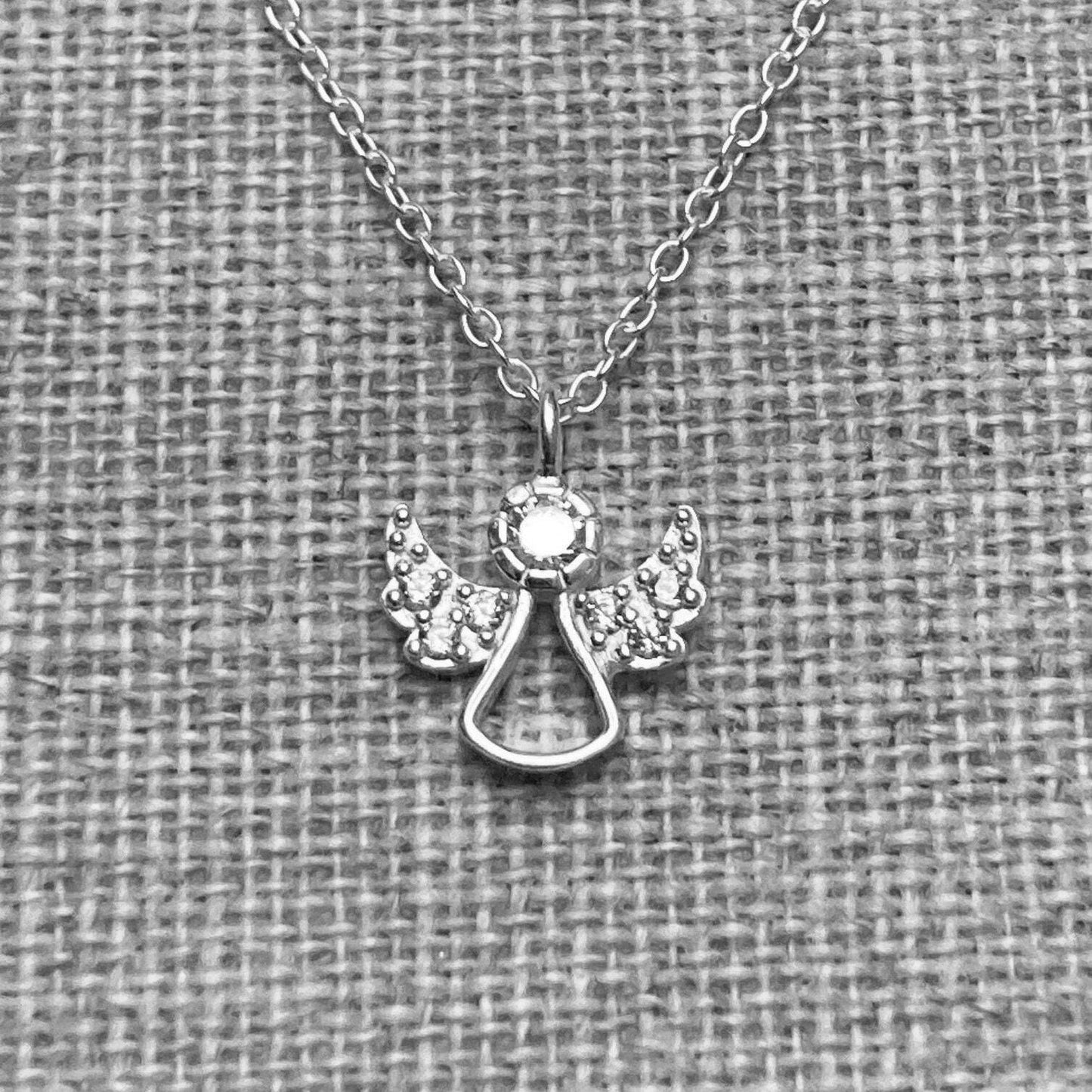 Mini Angel - 925 Sterling Silver Necklace with clear Cubic Zirconia CZ stylised Angel Boxed