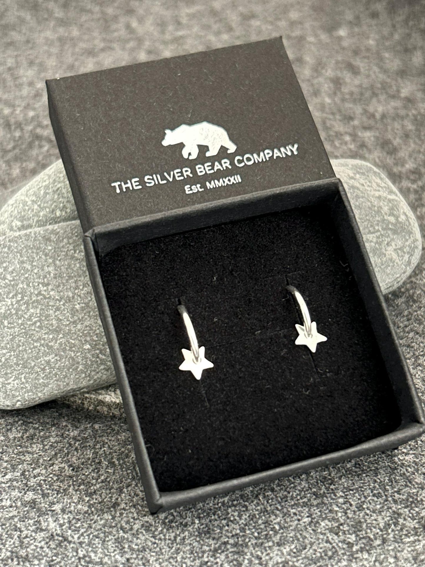 Star - 925 Sterling Silver Bar Charm Ear Hoops