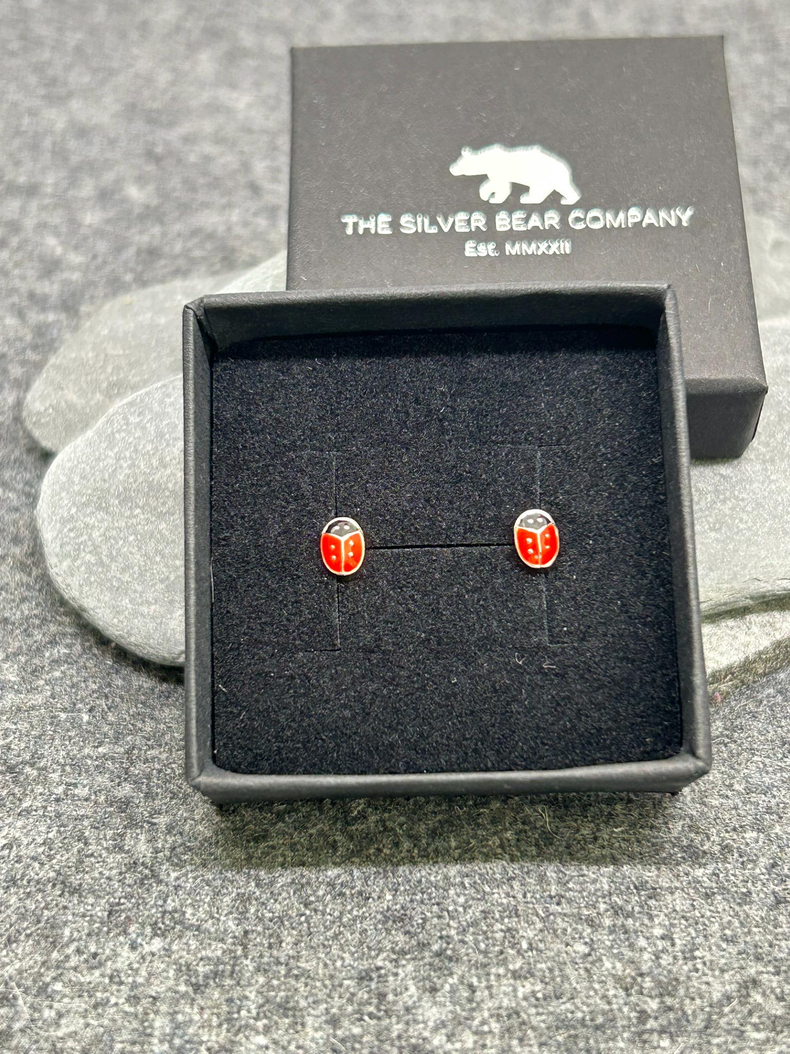 Mini Ladybird - 925 Sterling Silver Colourful Stud Earrings
