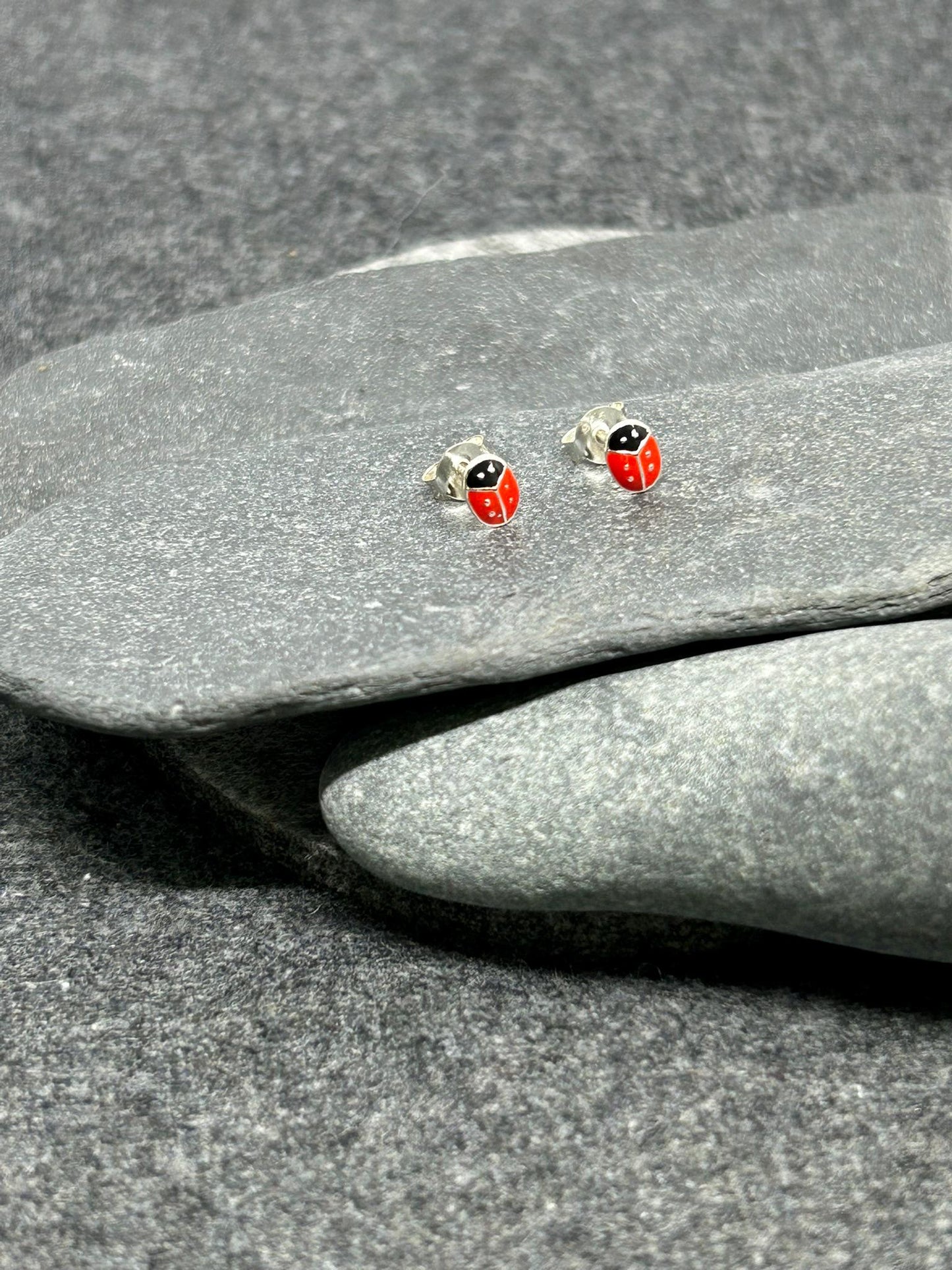 Mini Ladybird - 925 Sterling Silver Colourful Stud Earrings