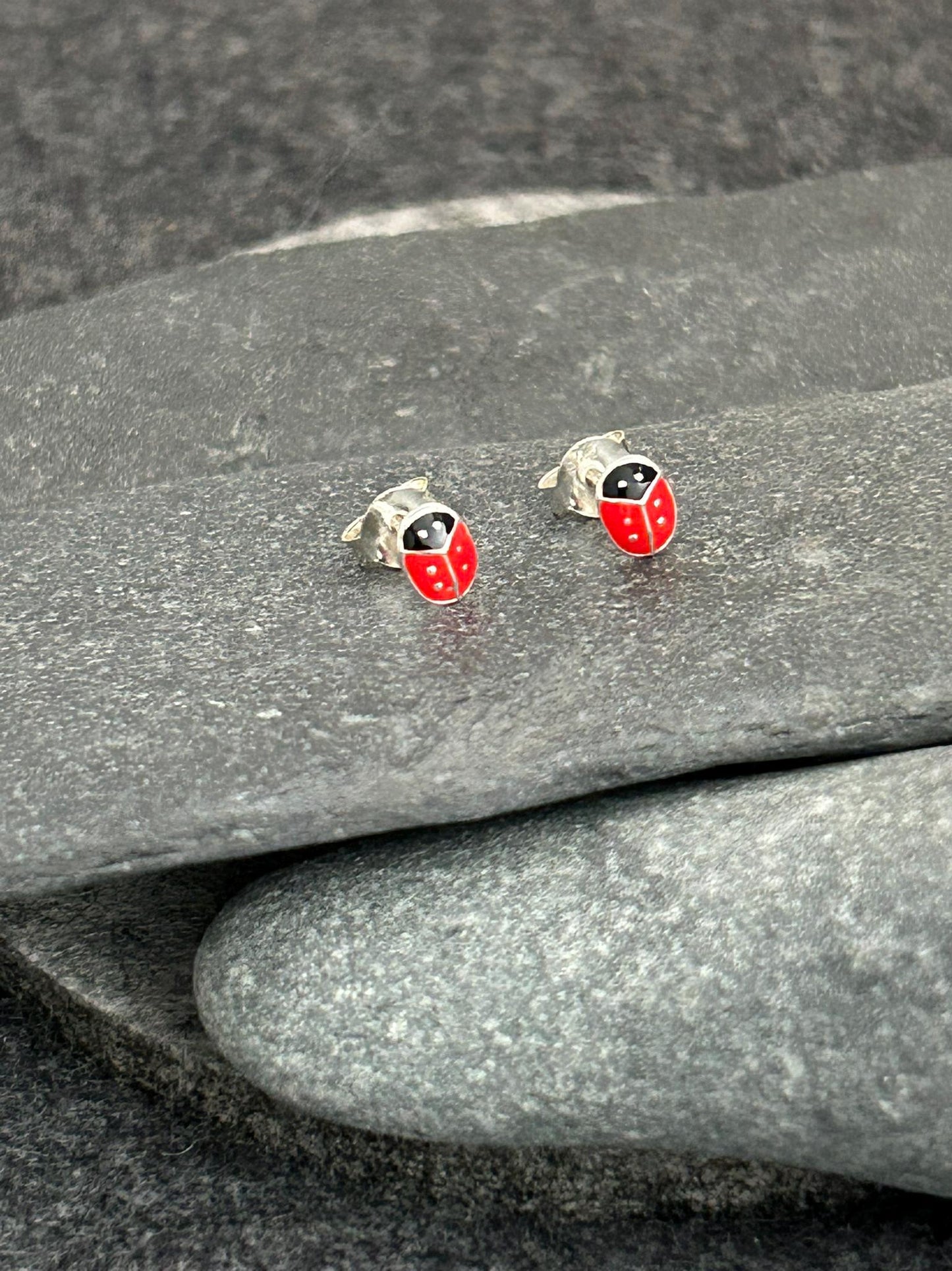 Mini Ladybird - 925 Sterling Silver Colourful Stud Earrings