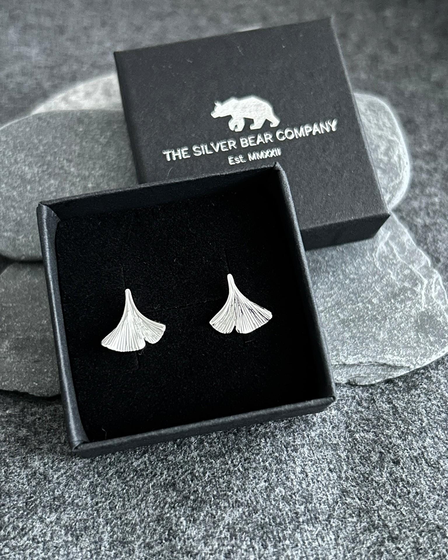 Ginkgo Leaf - 925 Sterling Silver Plain Stud Earrings