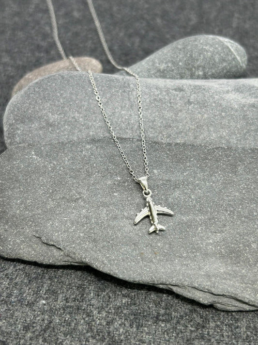 Aircraft - 925 Sterling Silver Plain Pendant and Necklace Boxed