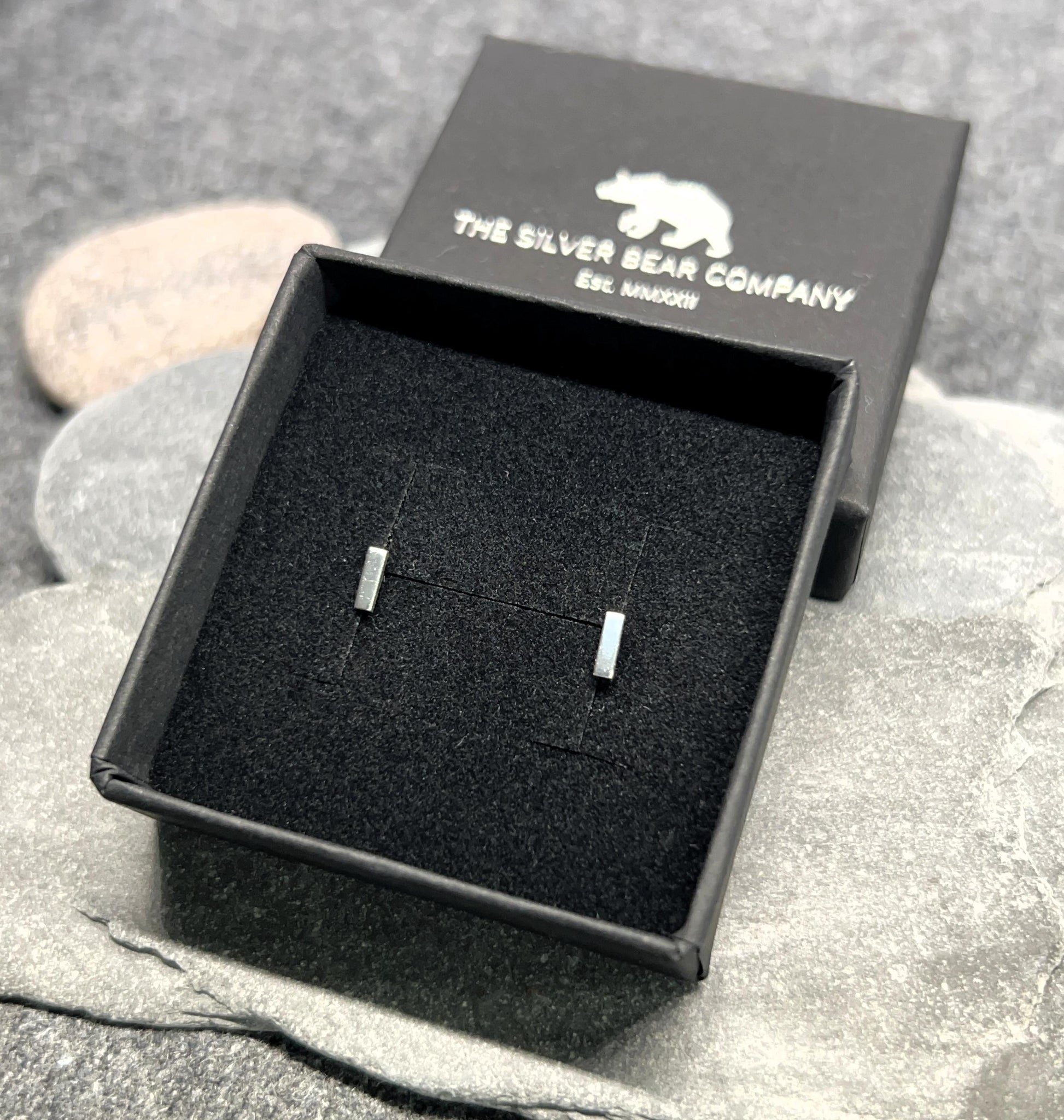 Bar - 925 Sterling Silver Plain Ear Studs Boxed